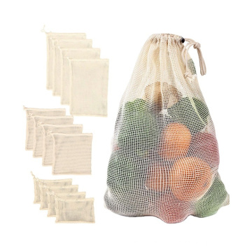 Vegetable Bags Reusable Cotton Mesh Bags Drawstring Bag